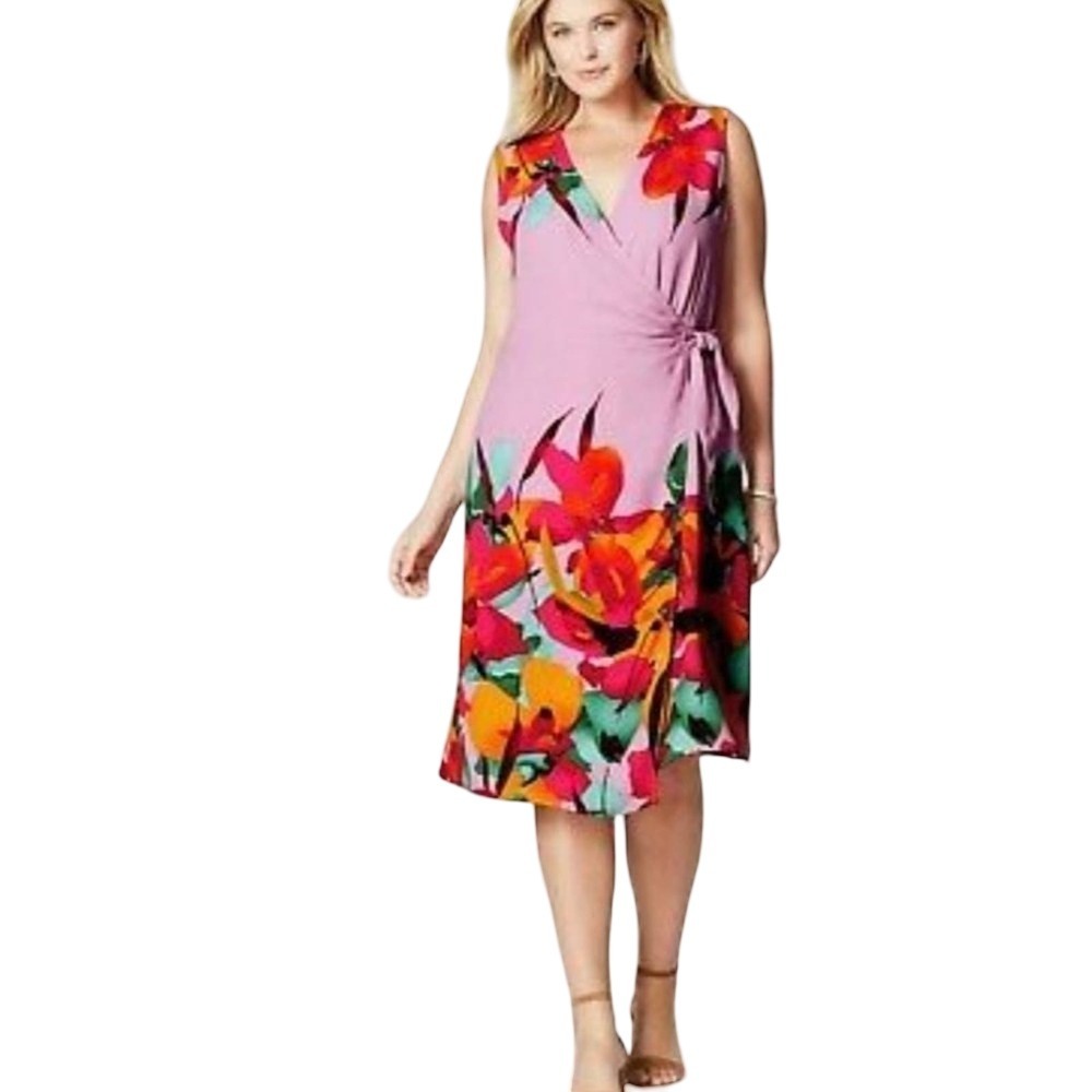 Christian Siriano for J. Jill Lilac Floral Faux Wrap Dress XS Petite NWT